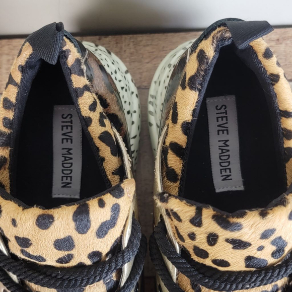 Steve Madden 8 Cliff Leather Leopard Animal Print Sneakers Shoes Lace Up Fashion - Picture 11 of 16